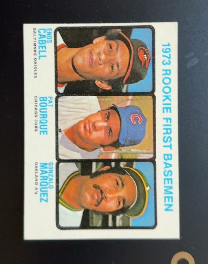 1973 Topps #605 Rookie First Basemen Enos Cabell / Pat Bourque / Gonzalo Marquez — front