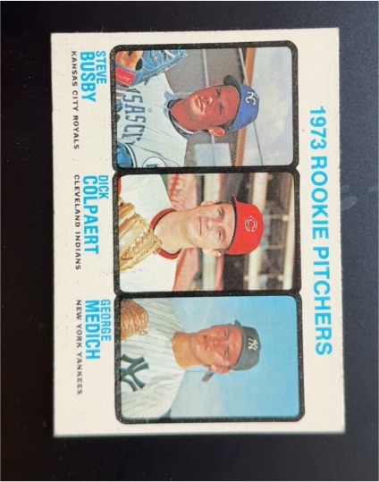 1973 O-Pee-Chee #608 Rookie Pitchers Busby Colpaert Medich — front