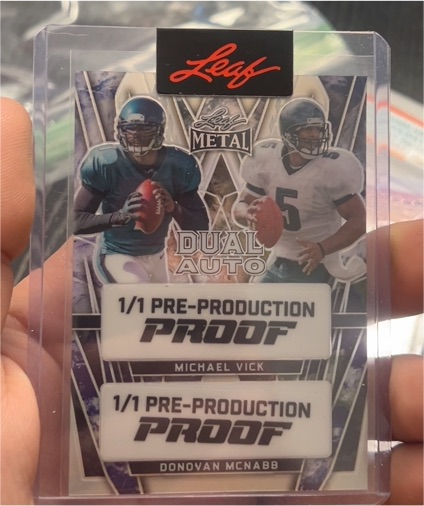 2024 Leaf Metal Dual Auto 1/1 Pre-Production Proof Michael Vick / Donovan McNabb — front