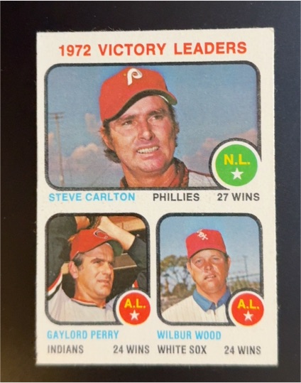 1973 Topps #66 1972 Victory Leaders Steve Carlton / Gaylord Perry / Wilbur Wood — front