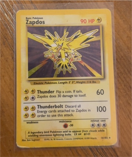 1999 Pokémon #16 Zapdos — front