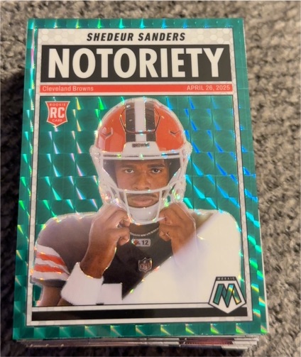 2025 Panini Mosaic #13 Shedeur Sanders Notoriety Green Mosaic Rookie Card — front