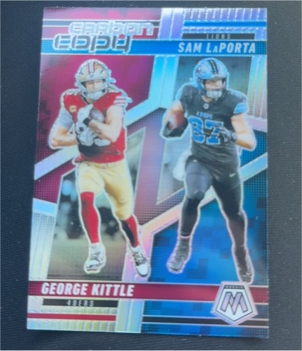 2025 Panini Mosaic Carbon Copy #CC0-7 George Kittle & Sam LaPorta — front