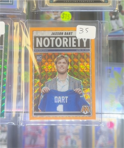 2025 Panini Mosaic #11 Jaxson Dart Notoriety Orange Fluorescent Prizm Rookie — front