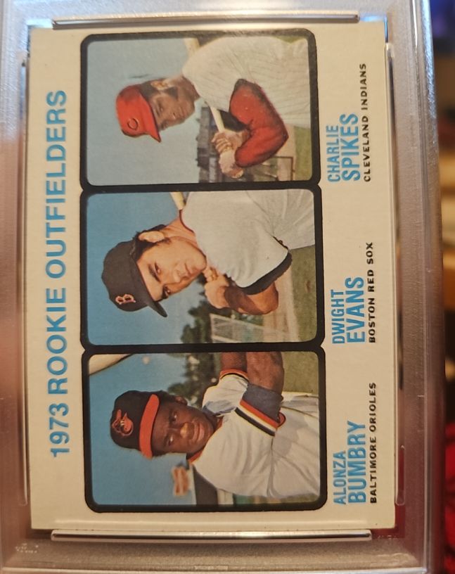 1973 Topps #614 Alonza Bumbry/Dwight Evans/Charlie Spikes Rookie Outfielders — front