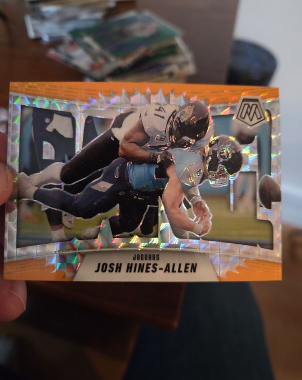 2025 Panini Mosaic #15 Josh Hines-Allen Bang! Orange Fluorescent — front