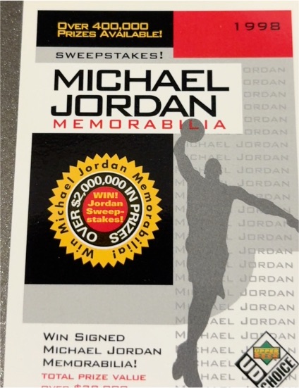 1998-99 Upper Deck Choice #SW1 Michael Jordan Memorabilia Sweepstakes — front