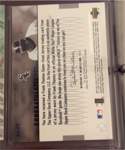 1997 Upper Deck Game Jersey #GT-1 Frank Thomas — front