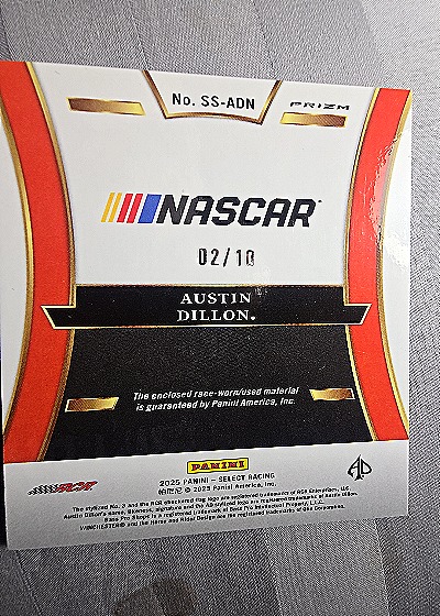 2025 Panini Select NASCAR #SS-ADN Austin Dillon Selective Swatches — back
