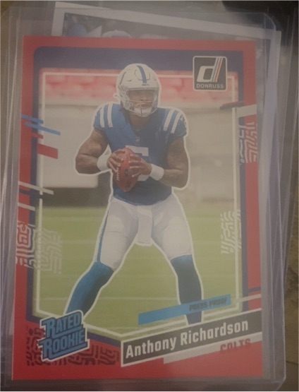 2023 Donruss #343 Anthony Richardson Press Proof Red Rated Rookie — front