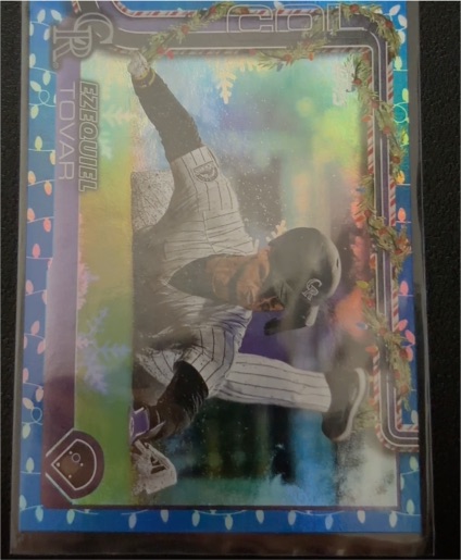 2025 Topps Holiday #H145 Ezequiel Tovar Blue Metallic Glitter Parallel — front