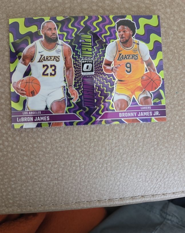 2024-25 Donruss Optic Optical Illusions Purple #2 LeBron James/Bronny James Jr. — front