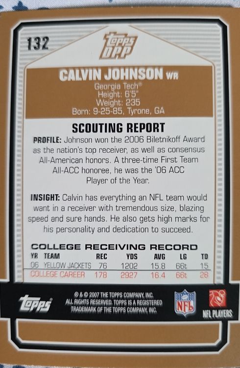2007 Topps OPP #132 Calvin Johnson — front