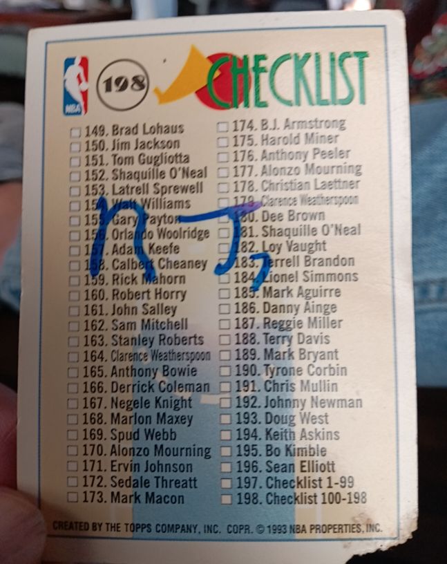 1993-94 Topps Basketball Checklist #198 — front