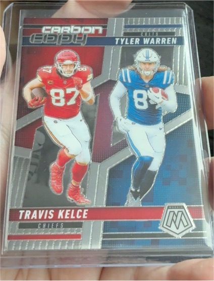 2025 Panini Mosaic Carbon Copy #CCO-10 Travis Kelce Tyler Warren — front
