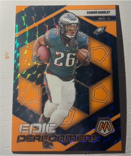 2025 Panini Mosaic #2 Saquon Barkley Epic Performers Orange Fluorescent — front