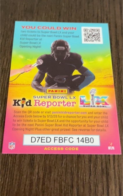 2024 Panini Super Bowl LX Kid Reporter Access Code — front