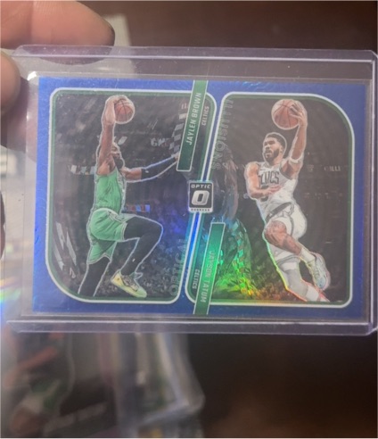 2023-24 Panini Donruss Optic Optical Illusions #2 Jayson Tatum, Jaylen Brown — front