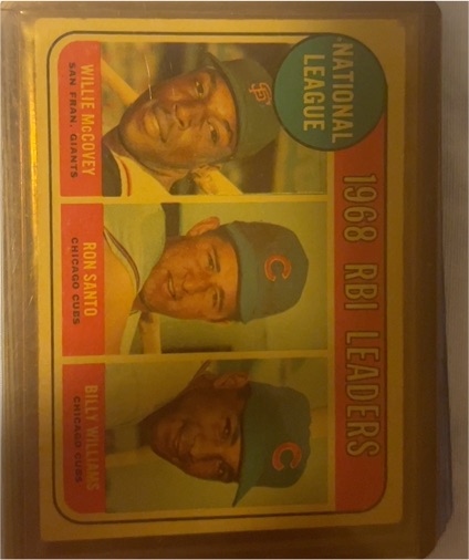 1969 Topps #4 NL RBI Leaders Willie McCovey / Ron Santo / Billy Williams — front