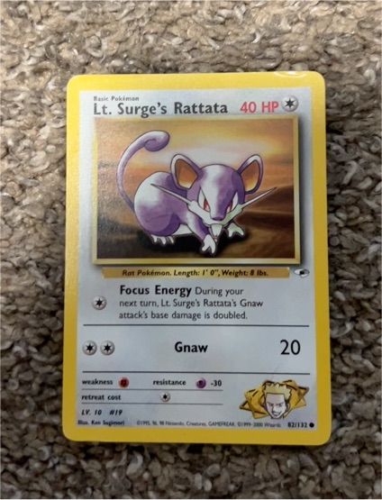 1999 Pokémon Gym Heroes #82 Lt. Surge's Rattata — front