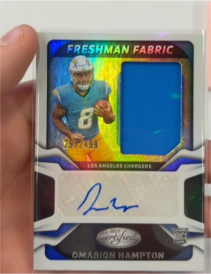 2025 Panini Certified Freshman Fabric #Omarion Hampton — front