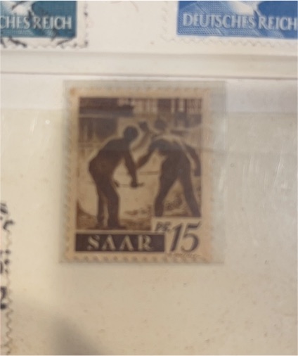 1947 Saar #15 Steel Workers Stamp — front