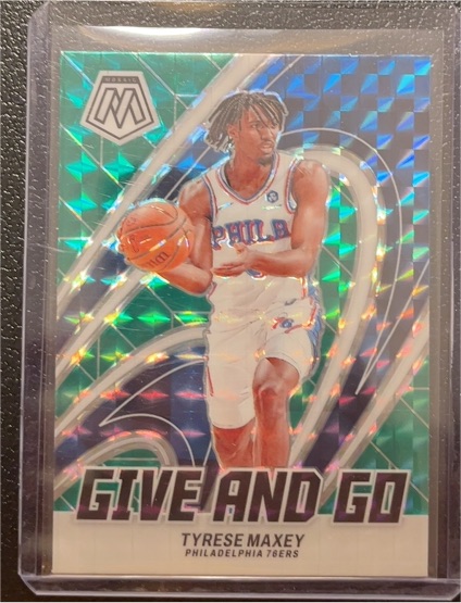 2023-24 Panini Mosaic #14 Tyrese Maxey Give and Go Mosaic Green — front
