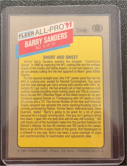 1991 Fleer All-Pro #9 Barry Sanders — front