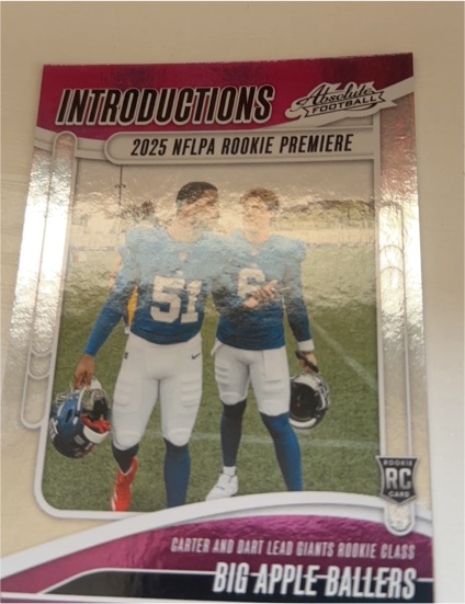 2025 Panini Absolute Introductions #I-ACR Big Apple Ballers Jaxson Dart & Abdul Carter — front