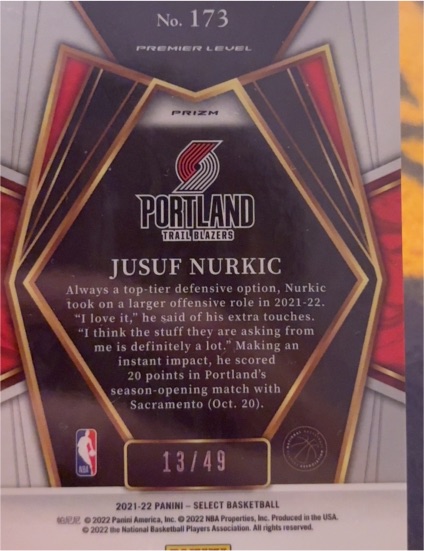 2021-22 Panini Select Premier Level Prizm #173 Jusuf Nurkic — front
