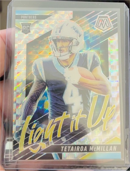 2025 Panini Mosaic #24 Tetairoa McMillan Light It Up Silver Prizm — front