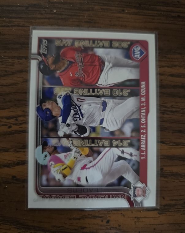 2025 Topps Series 1 #347 NL Batting Average Leaders Shohei Ohtani / Luis Arraez / Marcell Ozuna — front