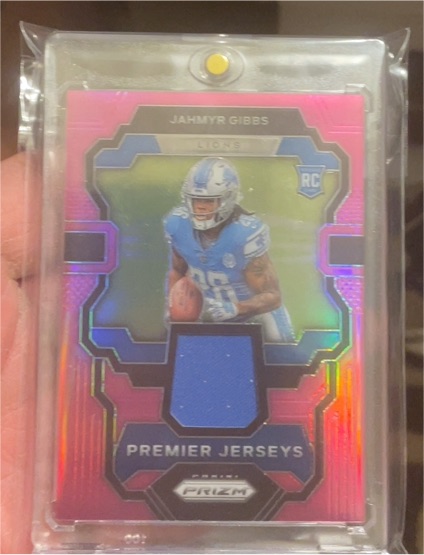 2023 Panini Prizm Premier Jerseys Pink #PJ-JG Jahmyr Gibbs — front