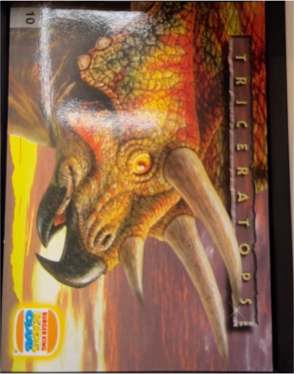 1997 Burger King Kids Club I.Q.'s Dino Data #10 Triceratops — front