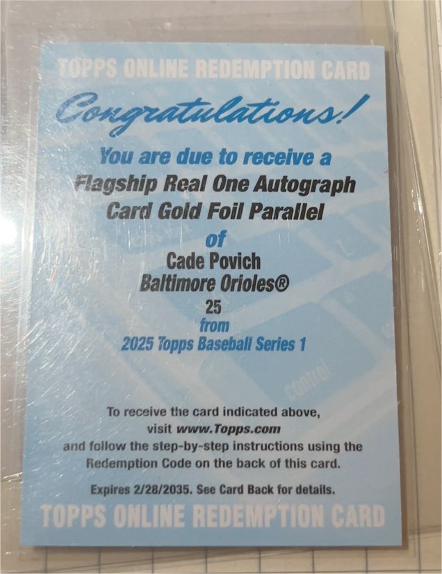 2025 Topps Baseball Series 1 Flagship Real One Autograph Gold Foil Parallel Cade Povich — front