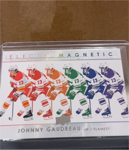 2021-22 Upper Deck Series 1 Electromagnetic #EM-15 Johnny Gaudreau — front