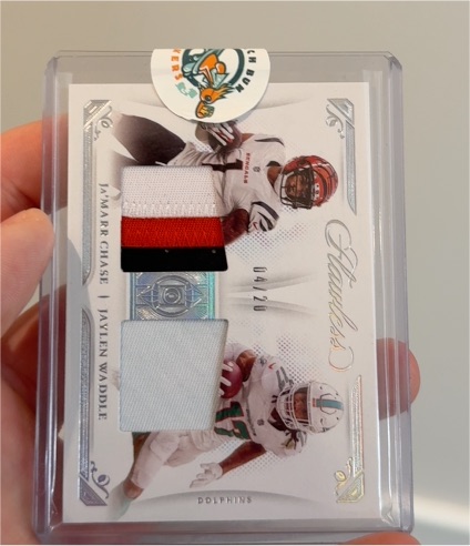 2021 Panini Flawless #04/20 Ja'Marr Chase / Jaylen Waddle Dual Diamond Patch — front