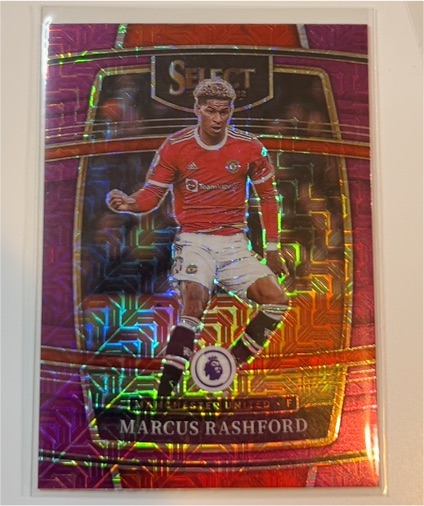 2021-22 Panini Select Premier League Marcus Rashford Purple Mojo Prizm — front