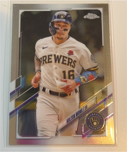 2021 Topps Chrome Update #USC55 Kolten Wong Purple Refractor Milwaukee Brewers — front