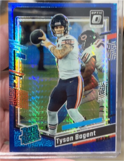 2023 Panini Donruss Optic #216 Tyson Bagent Rated Rookie Blue Hyper Prizm — front