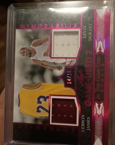 2024 Leaf In The Game Used Sports Game-Used 2 LeBron James Kevin Durant Dual Patch #14/15 — front