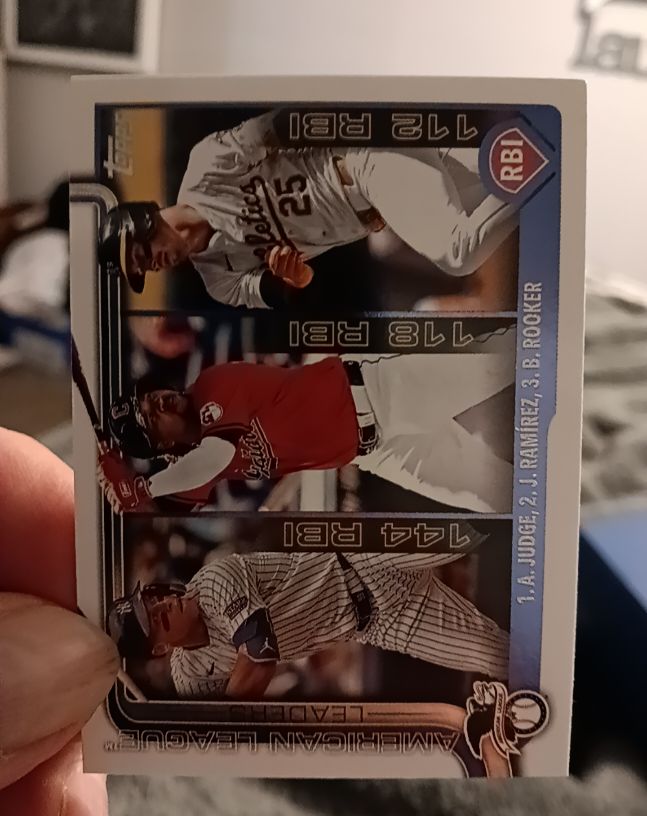 2025 Topps Series 1 #29 American League RBI Leaders Aaron Judge / Jose Ramirez / Brent Rooker — front