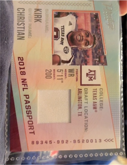 2018 Panini Prestige NFL Passport Memorabilia Christian Kirk #PPCK — front