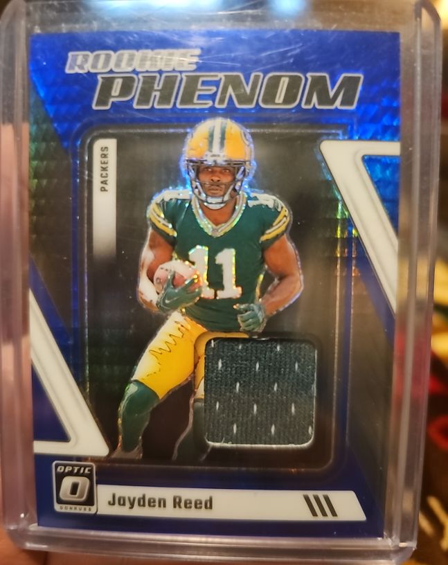 2023 Panini Donruss Optic #RP-JR Jayden Reed Rookie Phenom Blue Hyper Prizm Patch — front