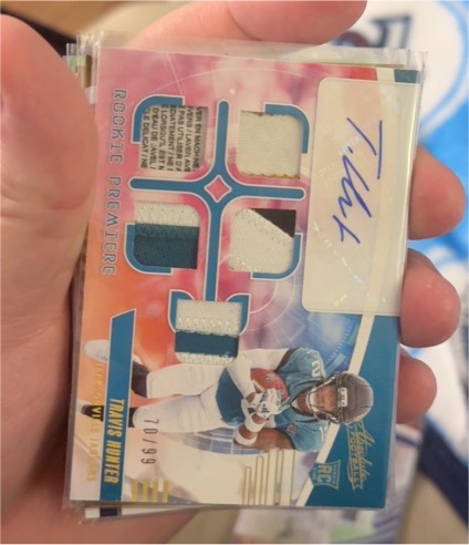 2025 Panini Absolute #70 Travis Hunter Rookie Premiere 5 Patch Auto — front
