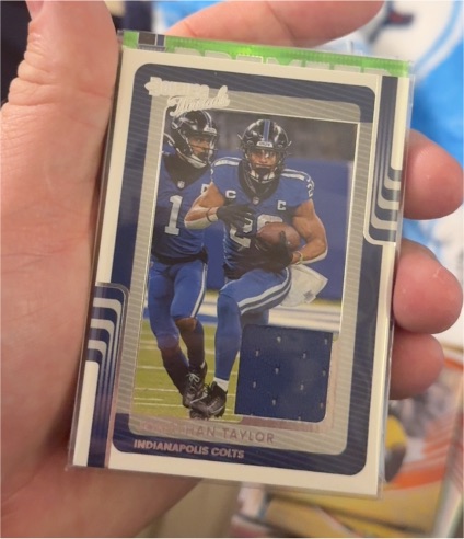 2025 Panini Donruss #DTH-JTR Jonathan Taylor Threads Insert MEM Memorabilia Patch — front