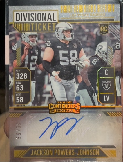 2024 Panini Contenders #297 Jackson Powers-Johnson Playoff Ticket Auto — front