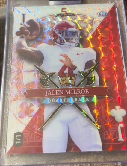 2024 Wild Card 5 Card Draw Jalen Milroe Jack of Clubs 1/1 — front