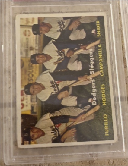 1957 Topps #400 Dodgers' Sluggers Hodges Campanella Snider Furillo — front