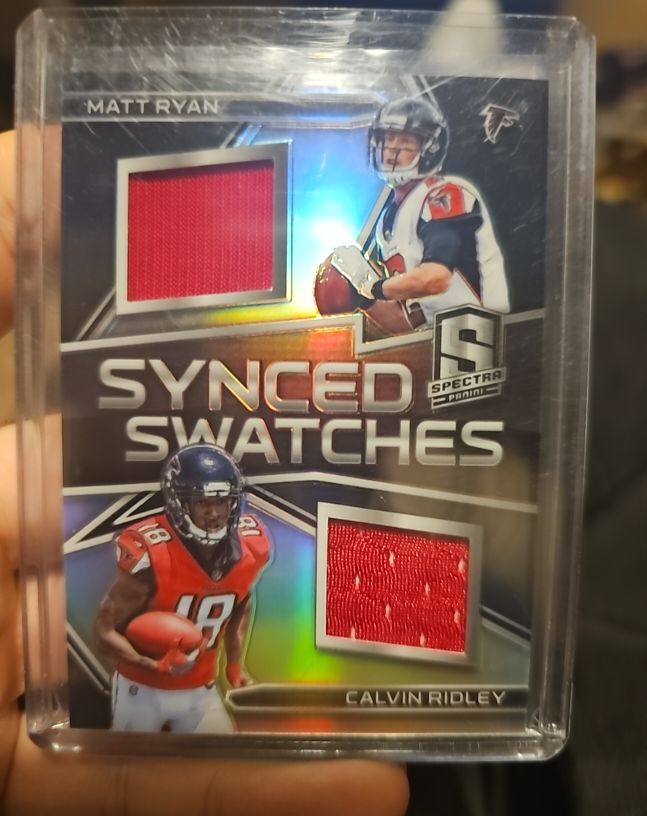 2018 Panini Spectra #08/75 Matt Ryan & Calvin Ridley Synced Swatches — front